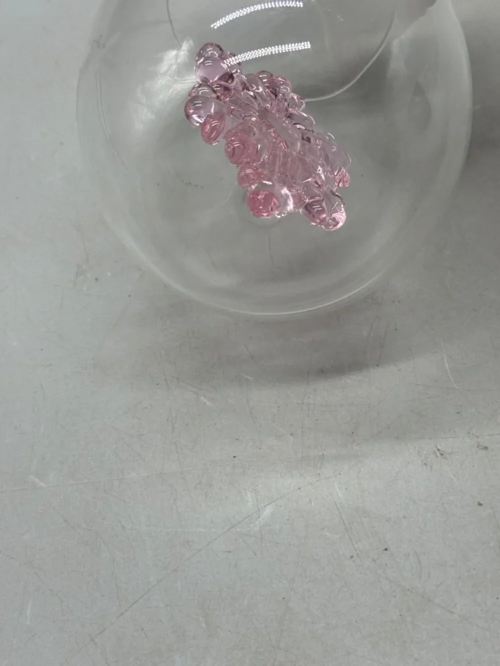 Unique Clear Glass Wine Tumbler With Pink snowflake inside Accent 4.25